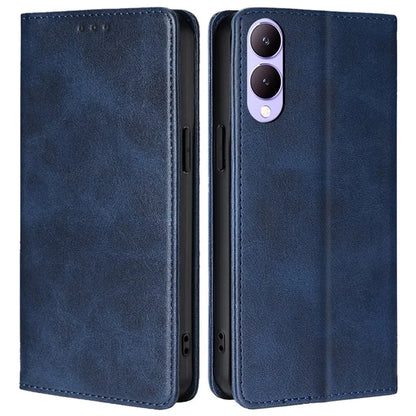For vivo Y17s 4G Magnetic Case PU Leather+TPU Calf Texture Scratch-proof Phone Protector