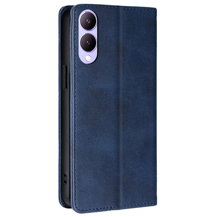 For vivo Y17s 4G Magnetic Case PU Leather+TPU Calf Texture Scratch-proof Phone Protector