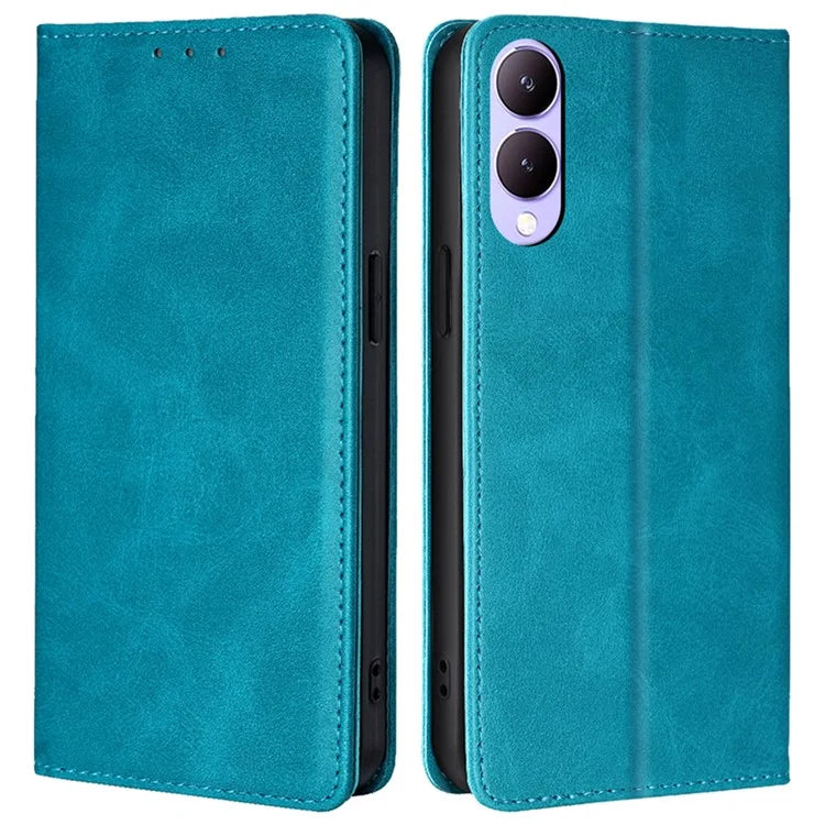 For vivo Y17s 4G Magnetic Case PU Leather+TPU Calf Texture Scratch-proof Phone Protector