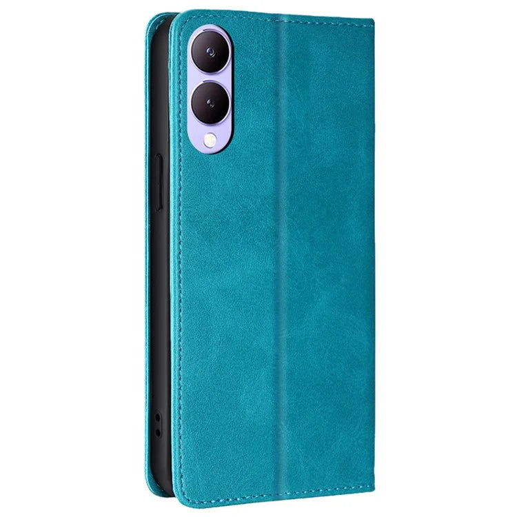 For vivo Y17s 4G Magnetic Case PU Leather+TPU Calf Texture Scratch-proof Phone Protector