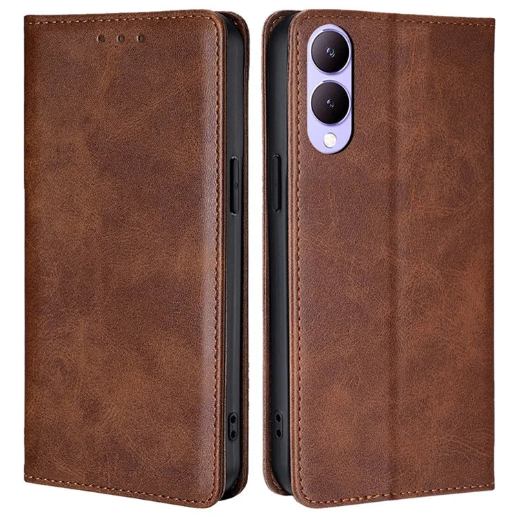 For vivo Y17s 4G Magnetic Case PU Leather+TPU Calf Texture Scratch-proof Phone Protector