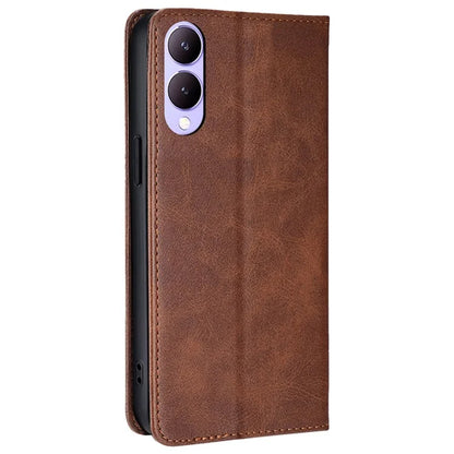For vivo Y17s 4G Magnetic Case PU Leather+TPU Calf Texture Scratch-proof Phone Protector
