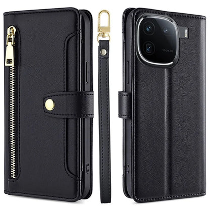 For vivo iQOO 12 5G Zipper Pocket Phone Case with 6-Card Holder PU Leather Crossbody Cover