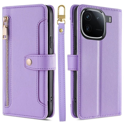 For vivo iQOO 12 5G Zipper Pocket Phone Case with 6-Card Holder PU Leather Crossbody Cover