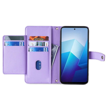 For vivo iQOO 12 5G Zipper Pocket Phone Case with 6-Card Holder PU Leather Crossbody Cover