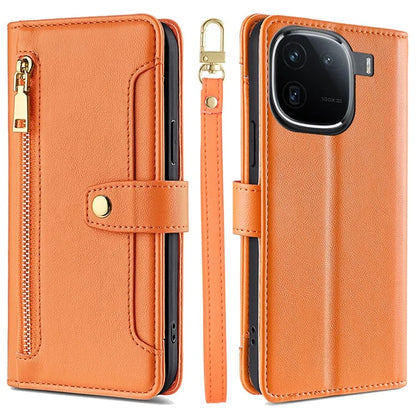 For vivo iQOO 12 5G Zipper Pocket Phone Case with 6-Card Holder PU Leather Crossbody Cover