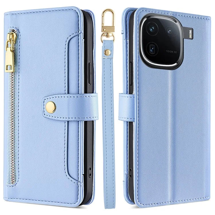 For vivo iQOO 12 5G Zipper Pocket Phone Case with 6-Card Holder PU Leather Crossbody Cover
