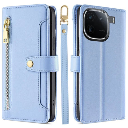 For vivo iQOO 12 5G Zipper Pocket Phone Case with 6-Card Holder PU Leather Crossbody Cover