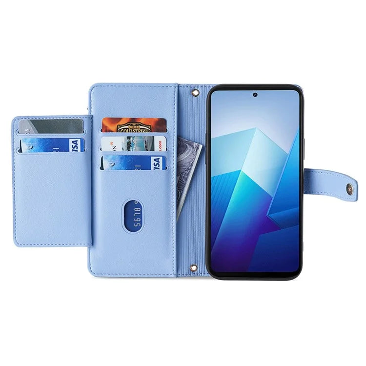 For vivo iQOO 12 5G Zipper Pocket Phone Case with 6-Card Holder PU Leather Crossbody Cover