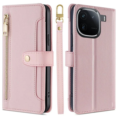 For vivo iQOO 12 5G Zipper Pocket Phone Case with 6-Card Holder PU Leather Crossbody Cover