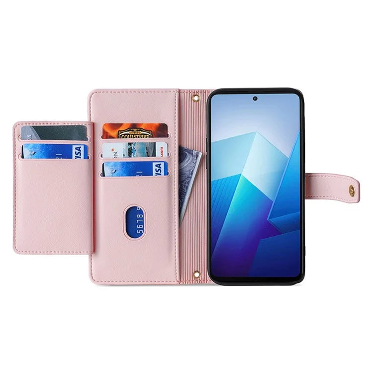 For vivo iQOO 12 5G Zipper Pocket Phone Case with 6-Card Holder PU Leather Crossbody Cover