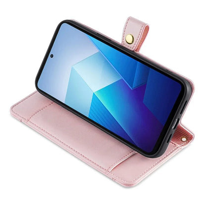 For vivo iQOO 12 5G Zipper Pocket Phone Case with 6-Card Holder PU Leather Crossbody Cover