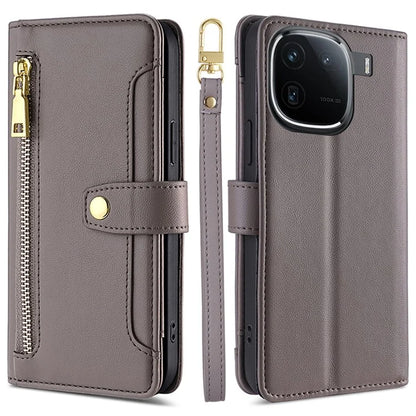 For vivo iQOO 12 5G Zipper Pocket Phone Case with 6-Card Holder PU Leather Crossbody Cover