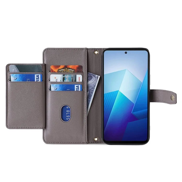 For vivo iQOO 12 5G Zipper Pocket Phone Case with 6-Card Holder PU Leather Crossbody Cover