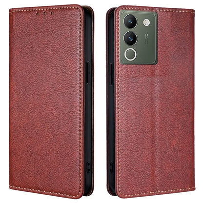 For vivo V29e (Global) 5G Stand Card Slots Case Solid Color Leather Phone Cover