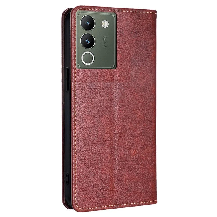 For vivo V29e (Global) 5G Stand Card Slots Case Solid Color Leather Phone Cover