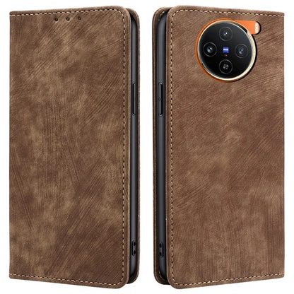 For vivo X100 5G Case Anti-fall PU Leather RFID Blocking Wallet Phone Cover with Card Slots