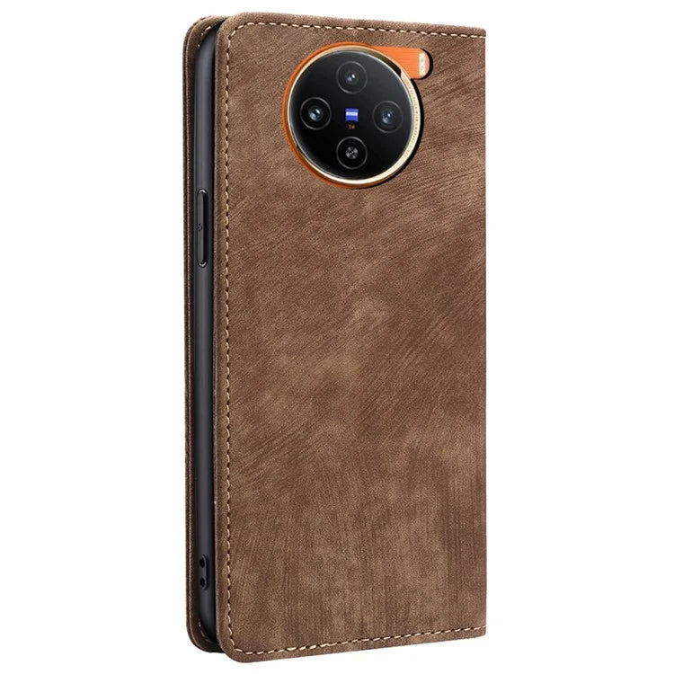For vivo X100 5G Case Anti-fall PU Leather RFID Blocking Wallet Phone Cover with Card Slots