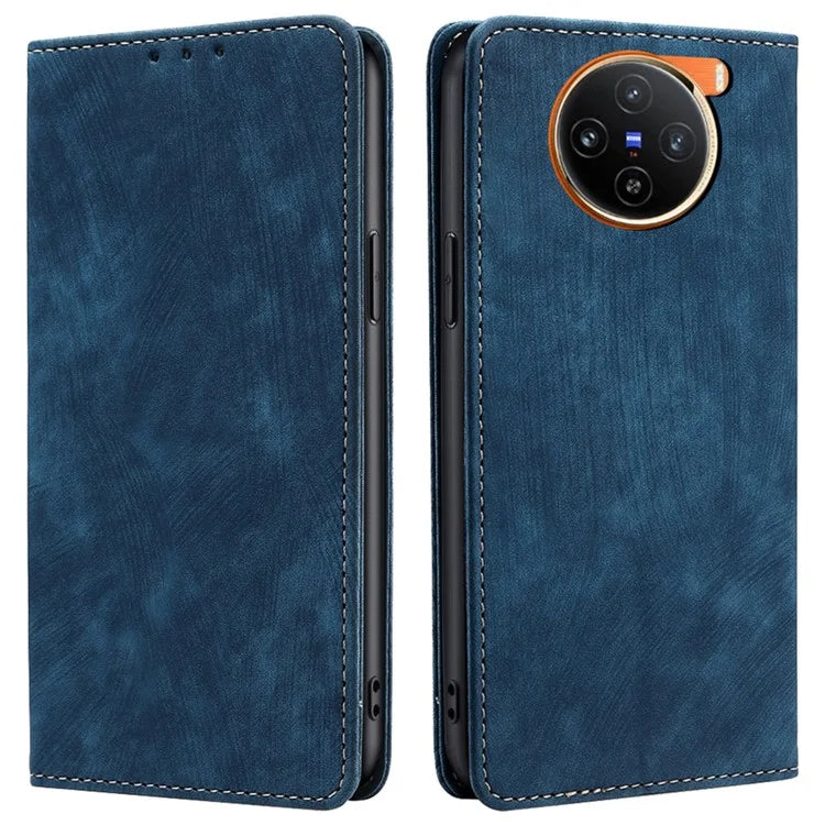 For vivo X100 5G Case Anti-fall PU Leather RFID Blocking Wallet Phone Cover with Card Slots