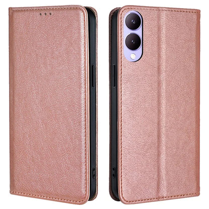 For vivo Y17s 4G Solid Color Wallet Cases Viewing Stand Magnetic Phone Cover