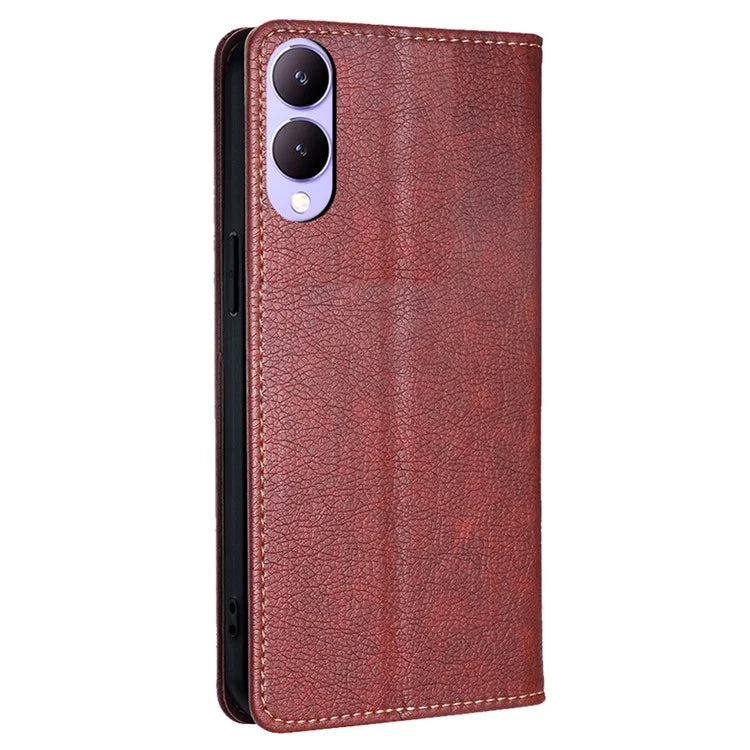 For vivo Y17s 4G Solid Color Wallet Cases Viewing Stand Magnetic Phone Cover