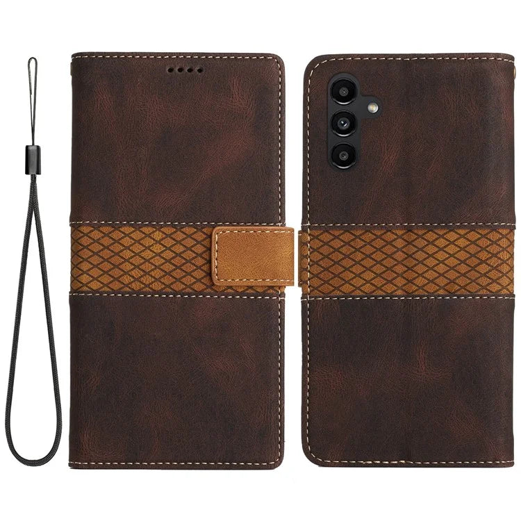 For Samsung Galaxy A35 5G Leather Case Grid Splicing Stand Wallet Phone Cover