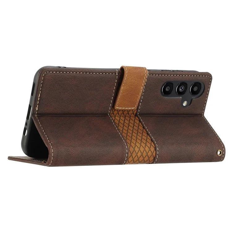 For Samsung Galaxy A35 5G Leather Case Grid Splicing Stand Wallet Phone Cover
