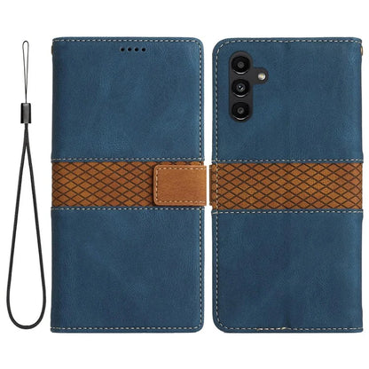 For Samsung Galaxy A55 5G Grid Pattern Leather Cover Stand Wallet Case