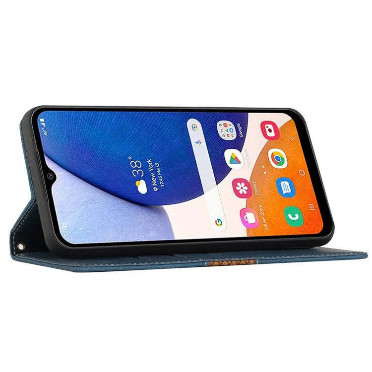 For Samsung Galaxy A55 5G Grid Pattern Leather Cover Stand Wallet Case