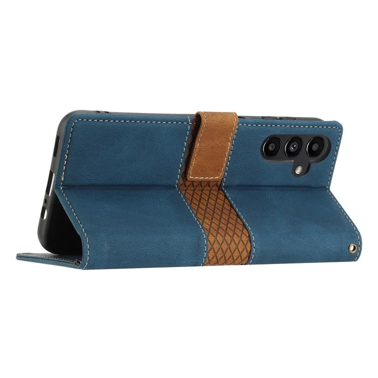 For Samsung Galaxy A55 5G Grid Pattern Leather Cover Stand Wallet Case