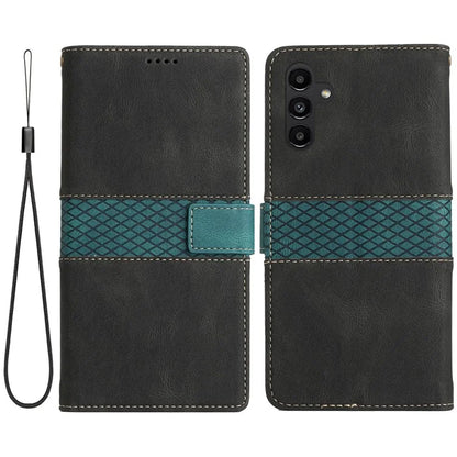 For Samsung Galaxy A55 5G Grid Pattern Leather Cover Stand Wallet Case