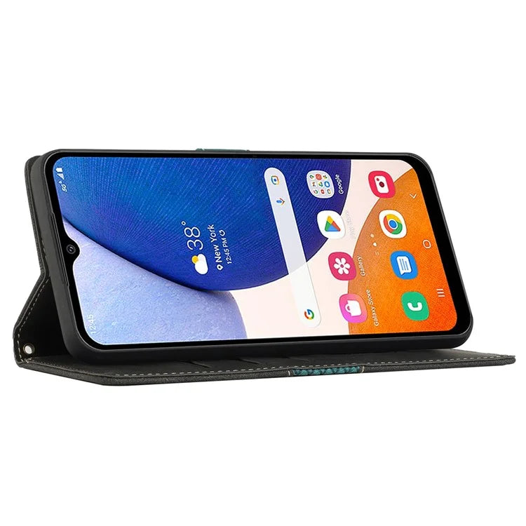 For Samsung Galaxy A55 5G Grid Pattern Leather Cover Stand Wallet Case
