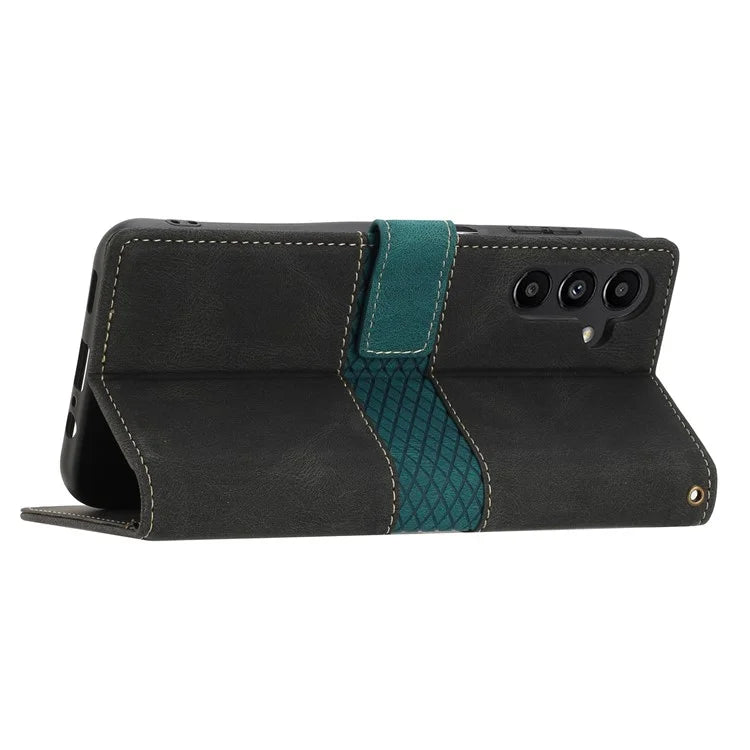 For Samsung Galaxy A55 5G Grid Pattern Leather Cover Stand Wallet Case