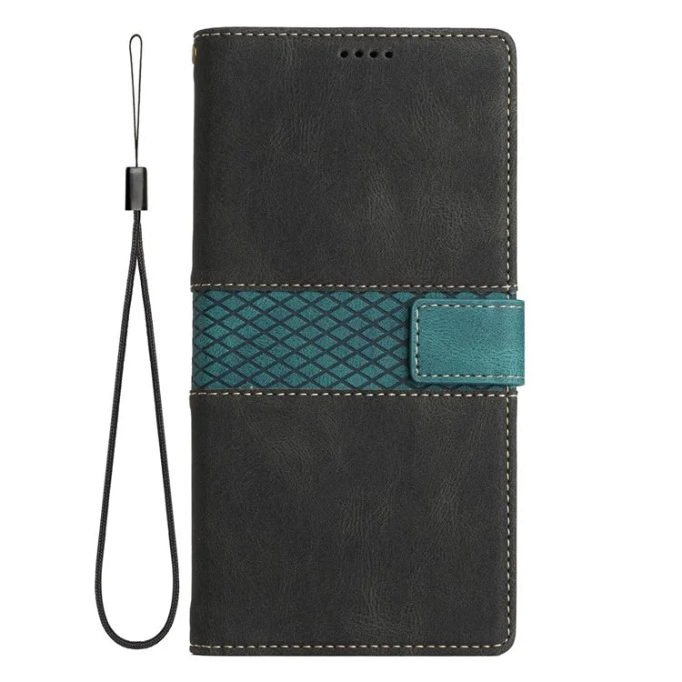 For Samsung Galaxy A55 5G Grid Pattern Leather Cover Stand Wallet Case