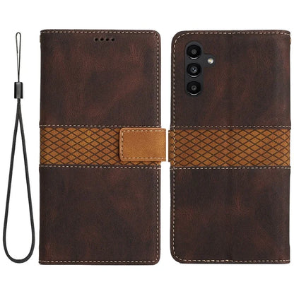 For Samsung Galaxy A55 5G Grid Pattern Leather Cover Stand Wallet Case