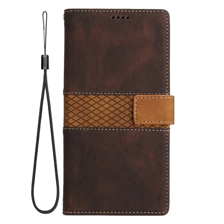For Samsung Galaxy A55 5G Grid Pattern Leather Cover Stand Wallet Case