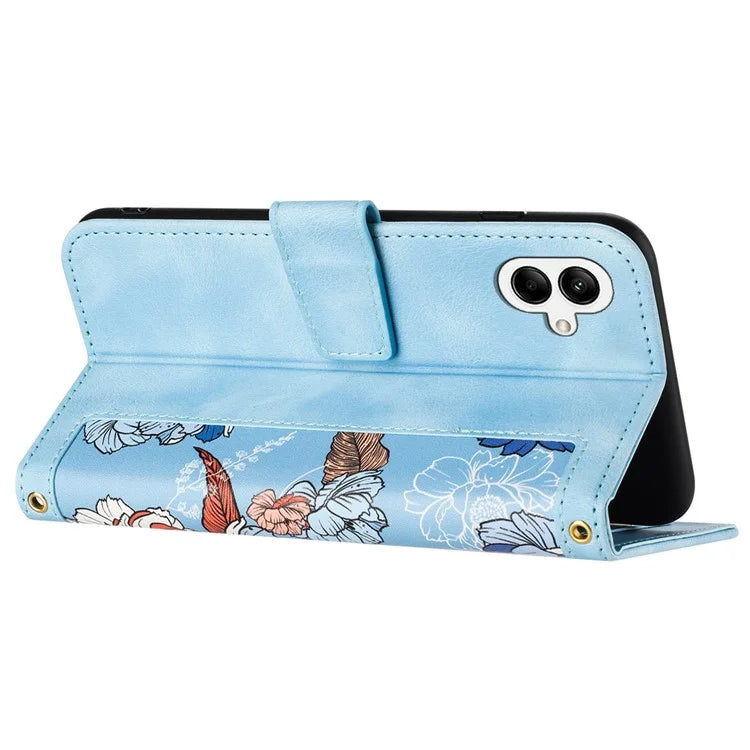 For Samsung Galaxy A05 4G Flower Leather Case with Card Holder Stand