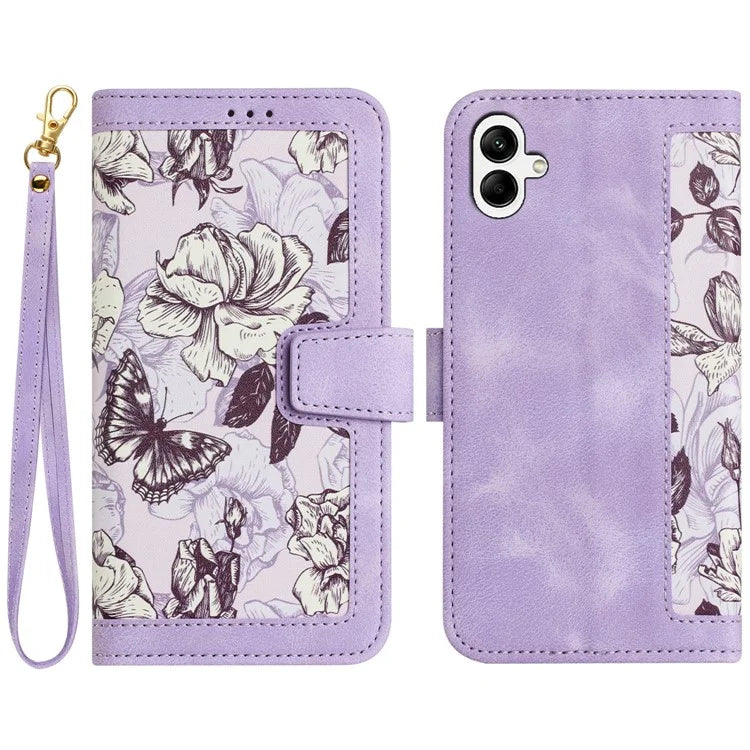 For Samsung Galaxy A05 4G Flower Leather Case with Card Holder Stand