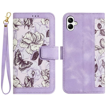 For Samsung Galaxy A05 4G Flower Leather Case with Card Holder Stand