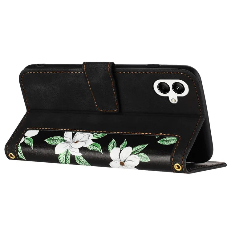 For Samsung Galaxy A05 4G Flower Leather Case with Card Holder Stand