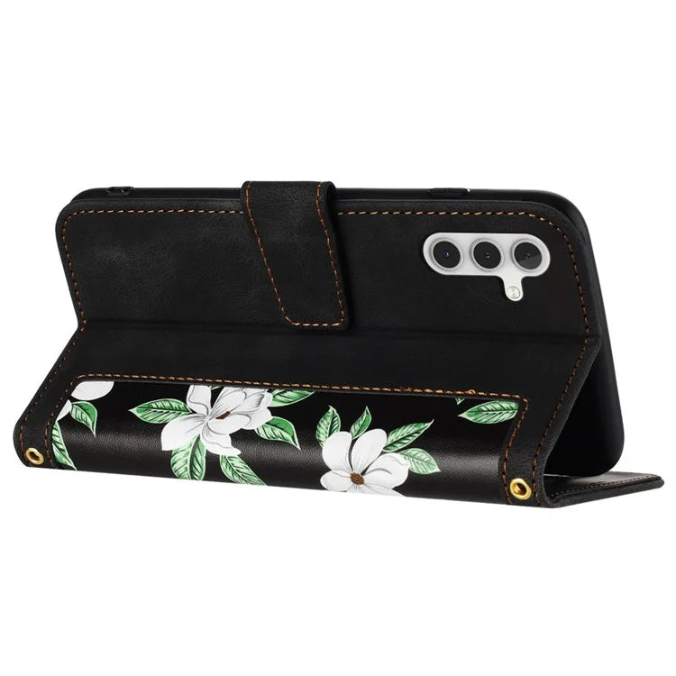 For Samsung Galaxy A05s 4G Phone Case PU Leather Card Holder Flower Pattern