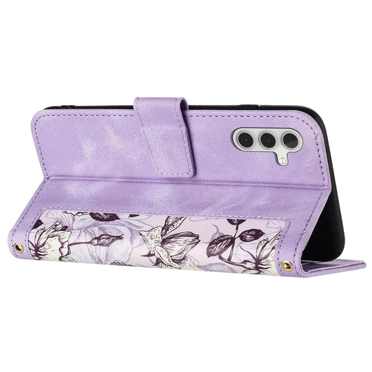 For Samsung Galaxy A05s 4G Phone Case PU Leather Card Holder Flower Pattern