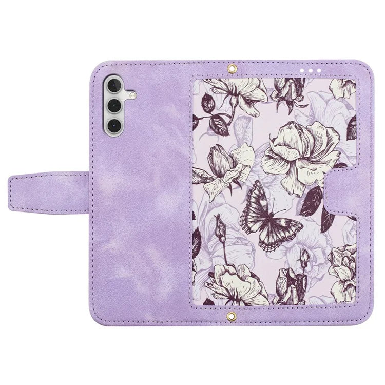 For Samsung Galaxy A05s 4G Phone Case PU Leather Card Holder Flower Pattern
