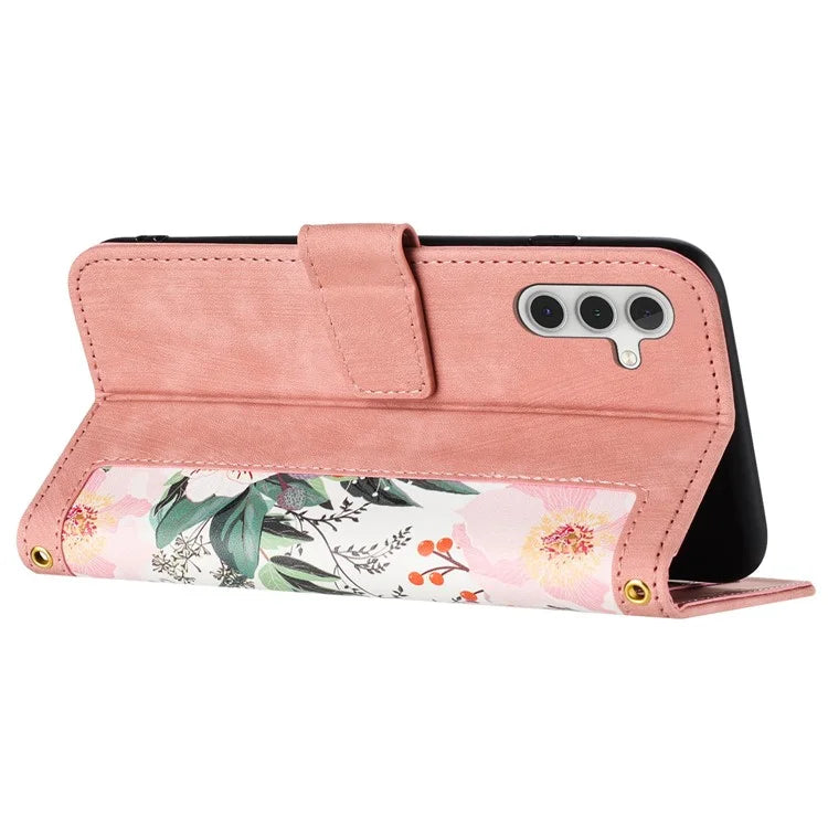 For Samsung Galaxy A15 4G / 5G Leather Case Flower Print Phone Cover with Card Slots