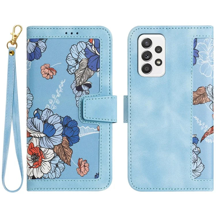 For Samsung Galaxy A73 5G Leather Case Card Slots Phone Cover Flower Pattern