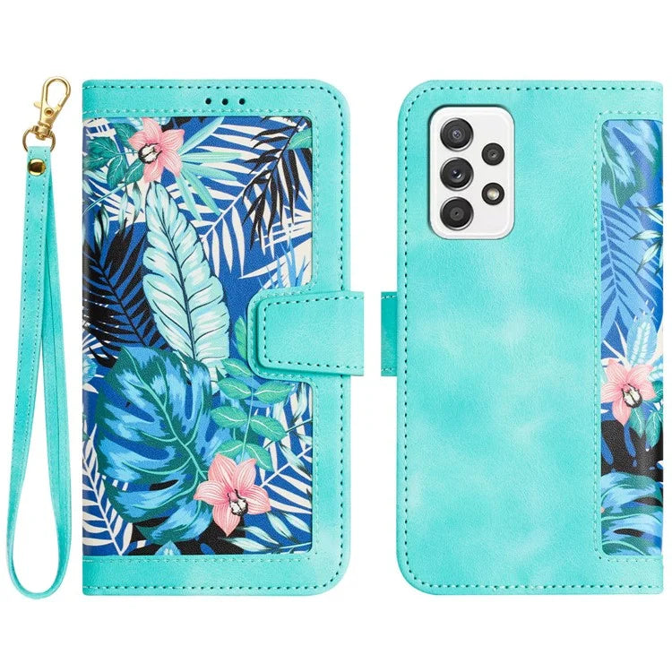 For Samsung Galaxy A73 5G Leather Case Card Slots Phone Cover Flower Pattern