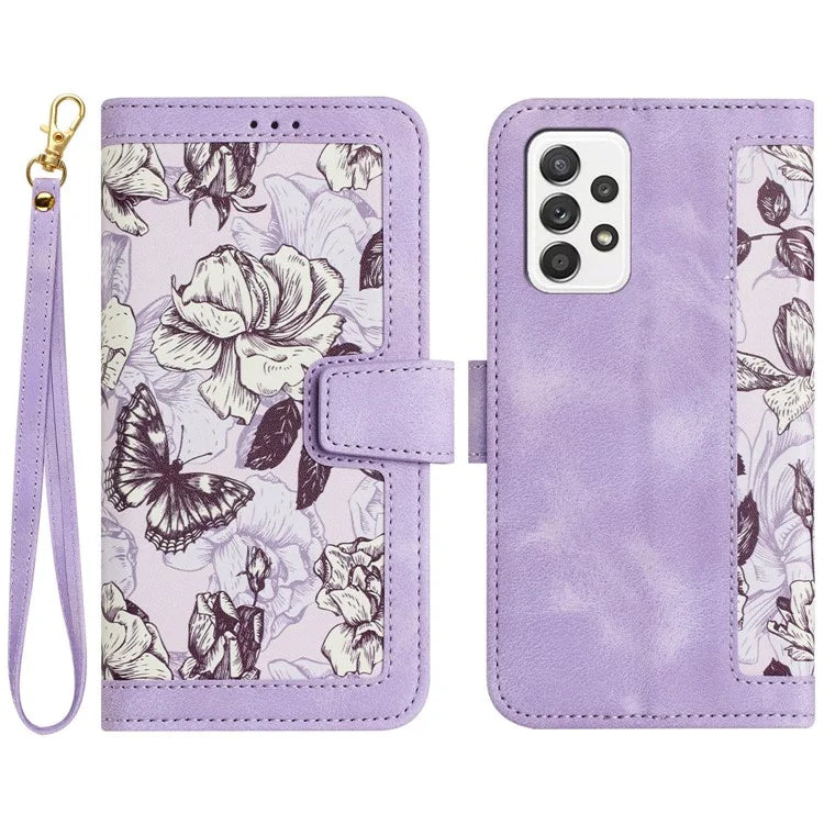 For Samsung Galaxy A73 5G Leather Case Card Slots Phone Cover Flower Pattern