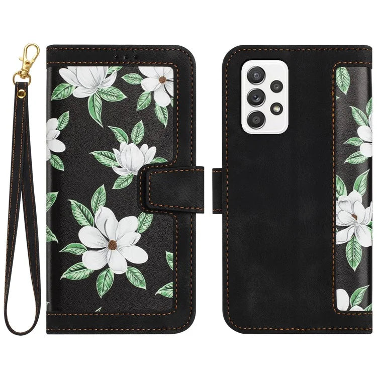 For Samsung Galaxy A73 5G Leather Case Card Slots Phone Cover Flower Pattern