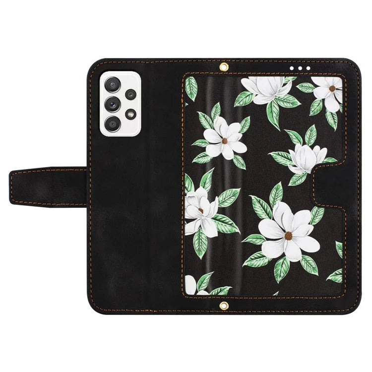 For Samsung Galaxy A73 5G Leather Case Card Slots Phone Cover Flower Pattern
