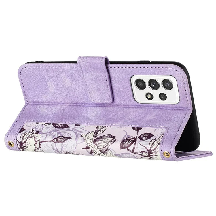 For Samsung Galaxy A72 4G / 5G Flower Print Leather Case Card Holder Stand Cover